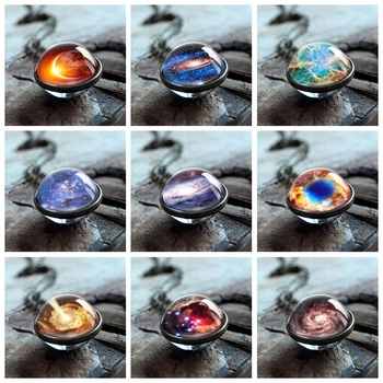 

2019 New Nebula Galaxy Double Sided Pendant Outer Space Necklace Universe Jewelry Glass Art Picture Handmade Necklaces
