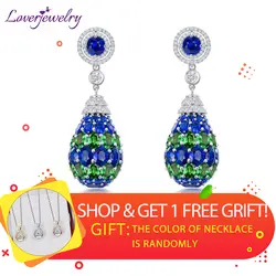 LOVERJEWELRY, роскошные ювелирные изделия, 18 К, белое золото, синий сапфир, висячие серьги, цаворит, бриллианты, серьги для женщин, вечерние