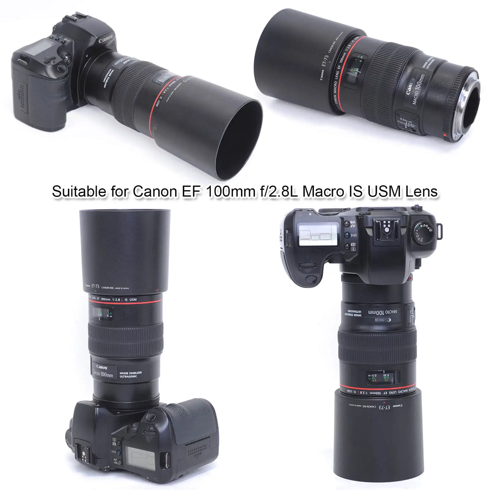 Tripod Mount Ring with 1/4 Screw Hole and ET-73 Front Lens Hood Protective Cover for Canon EF 100mm f/2.8L Macro IS USM Lens
