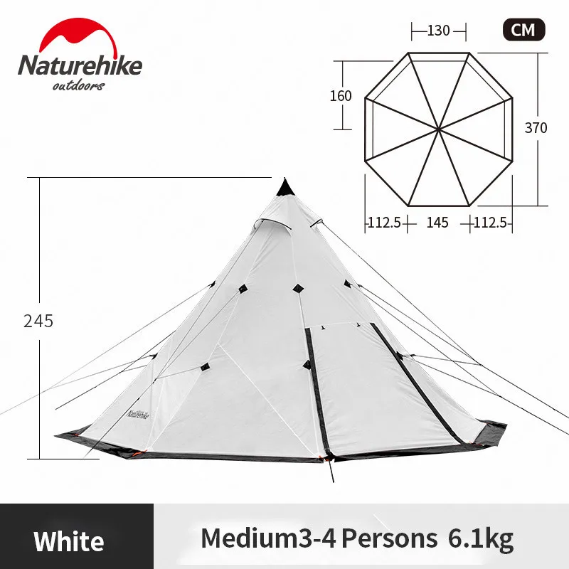 Naturehike палатка 5-8 человек Пирамида палатка 210 т полиэстер водонепроницаемый открытый большой космос Кемпинг Famliy палатки вечерние палатки - Цвет: 3-4 Persons White