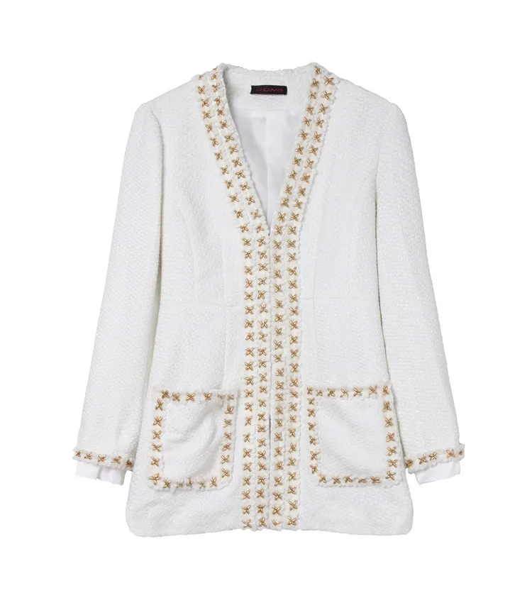 

New fund autumn winters heavy hammer bead v-neck coat socialite small sweet wind skirt female two-piece E0881