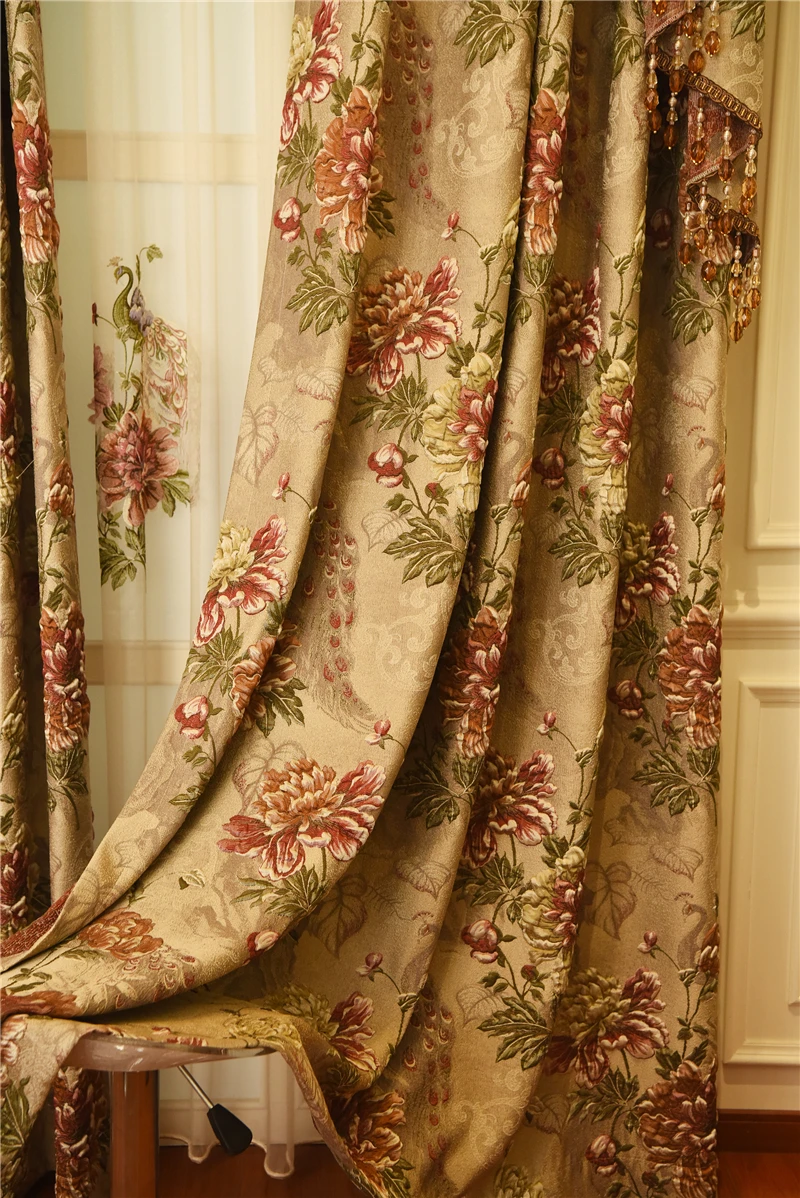 Европейские Роскошные 3D рельефные жаккардовые затененные занавески для окна гостиной Дамасская ткань вышивка павлин шторы тюль для спальни