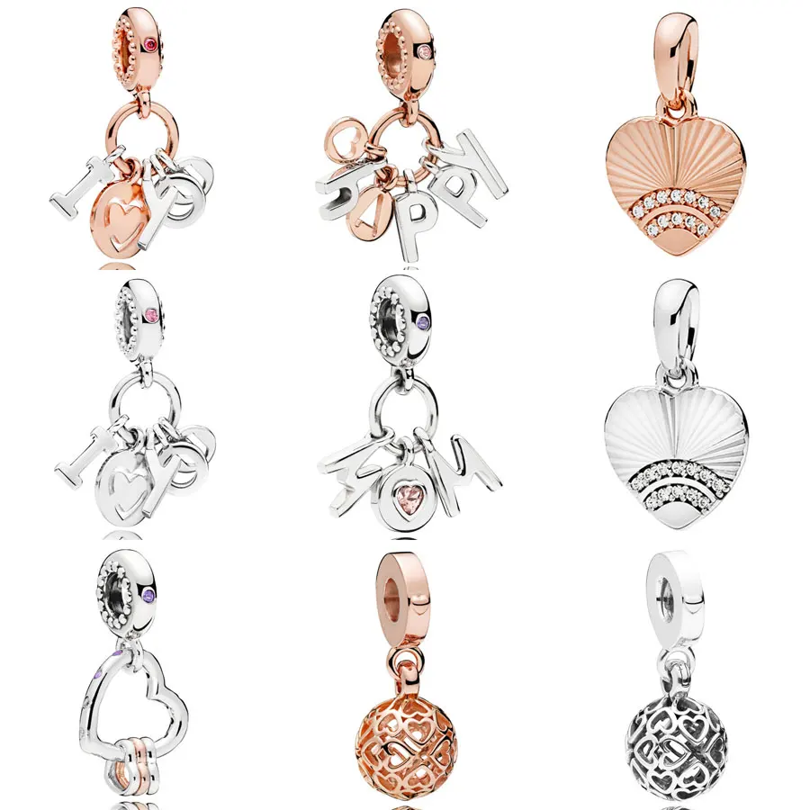 

Rose Harmonious Hearts Highlights Perfect Mum Happy Fan I Love You Pendant Charm Fit Pandora Bracelet 925 Sterling Silver Beads