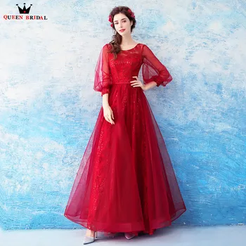 

QUEEN BRIDAL Evening Dresses 2020 New Design A-line Lace Red Elegant Prom Party Dress Evening Gowns Robe De Soiree ZX17