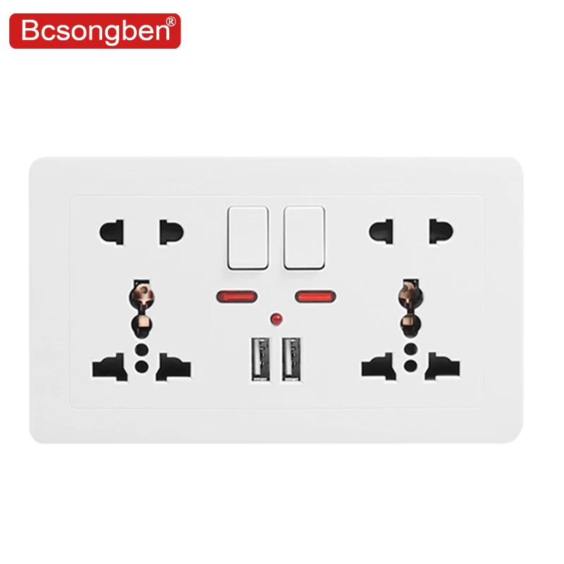 

Bcsongben 146 wall power socket Universal Double usb five Hole Switch control socket 2.1A Wall Charger Adapter Plug Socket Power