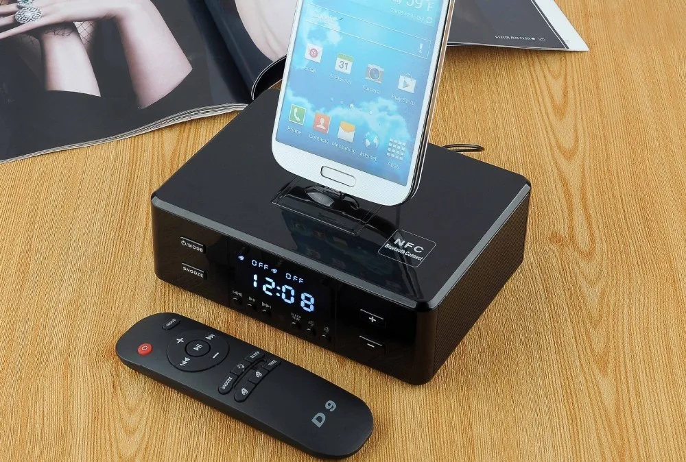 EXRIZU Bluetooth динамик s будильник NFC fm-радио 8Pin тип-c микро USB Зарядное устройство Док-станция телефонная станция динамик для iPhone Android