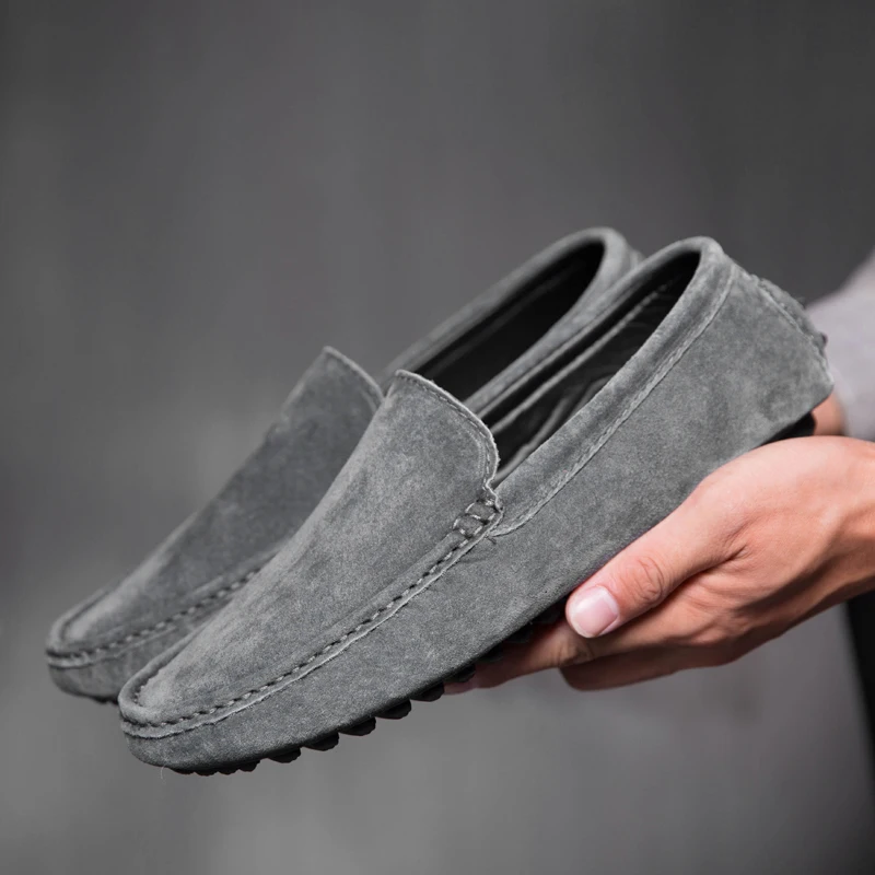 Mens Slip On Shoes 2019 New Fashion Men's Shoes Spring Suede Men Loafers Comfortable Leather Shoes Men Flats Driving Shoes Gray