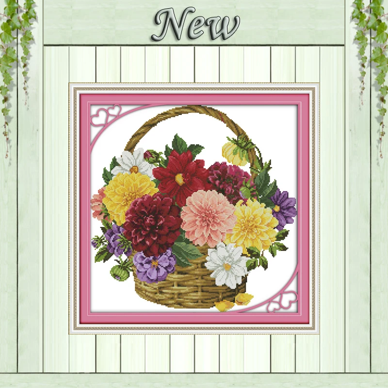 

Colorful chrysanthemum flower basket 11CT patterns printed on canvas 14CT needlework diy dmc cross stitch Sets Embroidery kits
