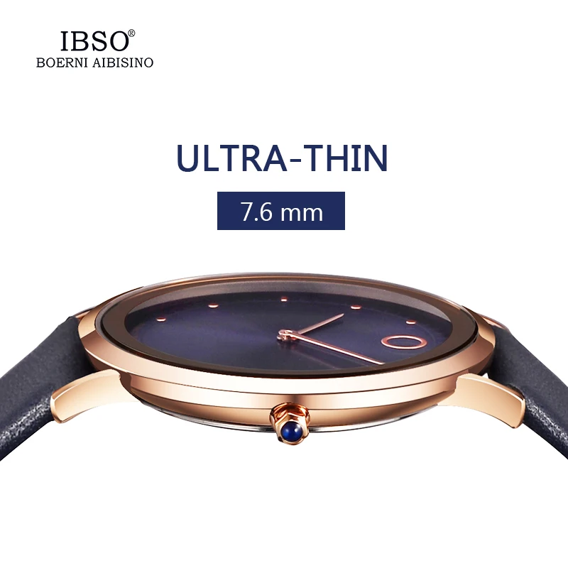 IBSO 7.6MM Ultra-Thin Men Women Luxury Watches New Fashion Waterproof Quartz Watch Men Women Genuine Leather Strap Montre Femme ibso brand fashion ultra thin quartz watch women stainless steel mesh and leather strap women watches 2018 fashion montre femme