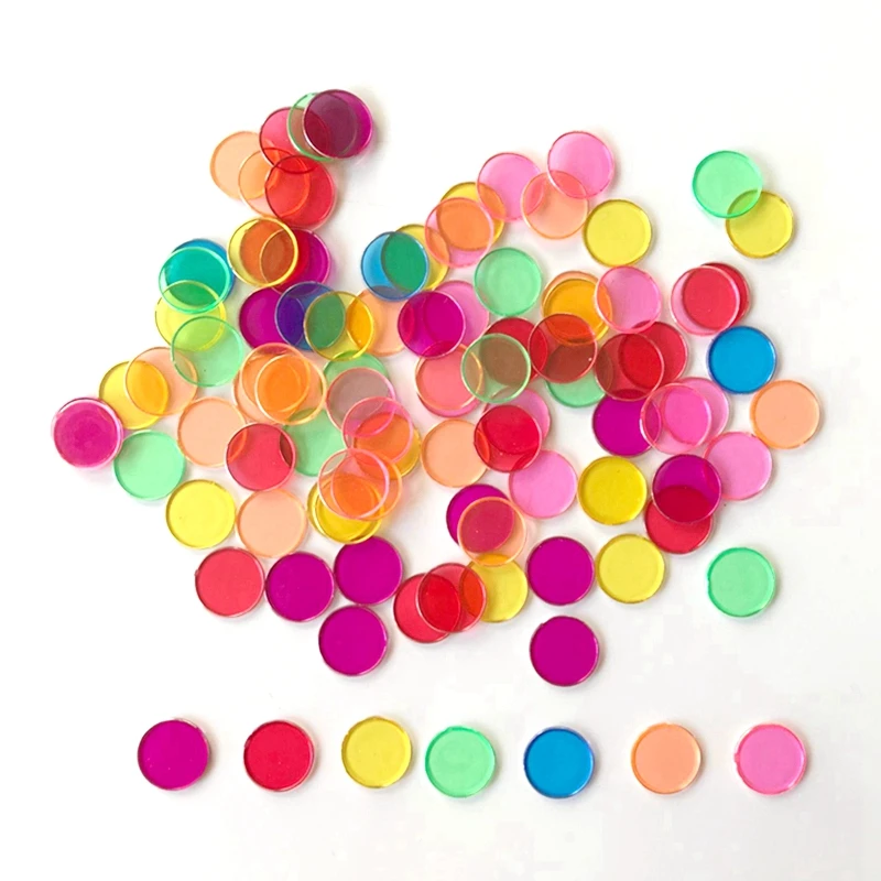 100 шт./пакет 7 цветов Удивительные прозрачные круглые лист Плитки детские игрушки для подсчета с Монтессори обучения помощи Игрушки