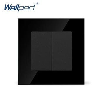 

Wallpad Luxury 2 Gang 1 Way Super Quality Black Crystal Glass UK 110-250V Double Push Button Switch ,Free Shipping