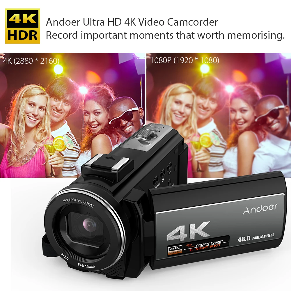 Andoer 3," сенсорный экран ИК Инфракрасная ночная съемка 4K 48MP WiFi цифровая видеокамера с микрофоном 0.39X широкоугольный объектив сумка через плечо