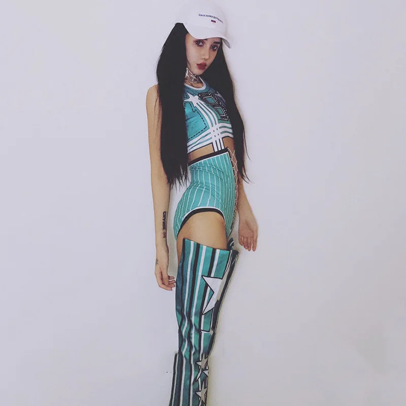 ازياء المسرح ل المطربين الأزياء طباعة بذلة المشجع زي ملهى ليلي Dj عيد المرأة الزي الهذيان الملابس DNV10705