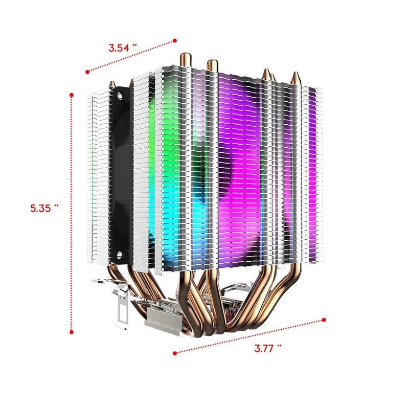 Горячий-Cpu воздушный охладитель 6 тепловых трубок двухбашенный радиатор с 90 мм радужные светодиодные вентиляторы для Intel 775/1150/1155/1156/1366