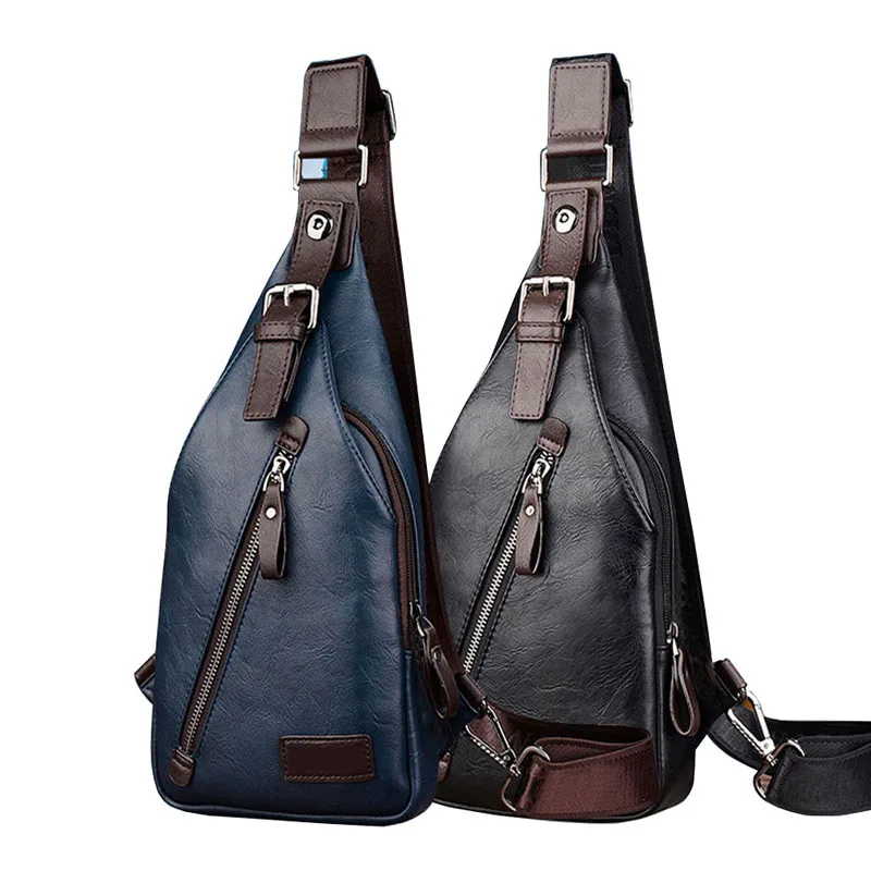 Online Cuero de PU Nylon Vintage moda Sling pecho bolsa de viaje cruzado cuerpo mensajero pequeño hombre bandolera Anti robo Casual paquetes