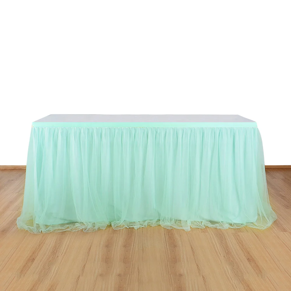 Эластичная сетчатая юбка для стола Тюль посуда скатерть вечерние для вечеринки, свадьбы, дня рождения, украшения дома мятно-зеленый - Цвет: Aquamarine