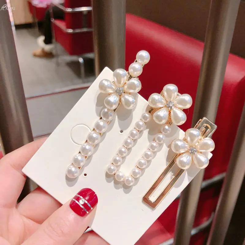 

Korea Fashion Geometric Rectangle Metal Hairpins Imitiation Pearl Flower Rhinestones Hair Clips Hair Accessories for Women