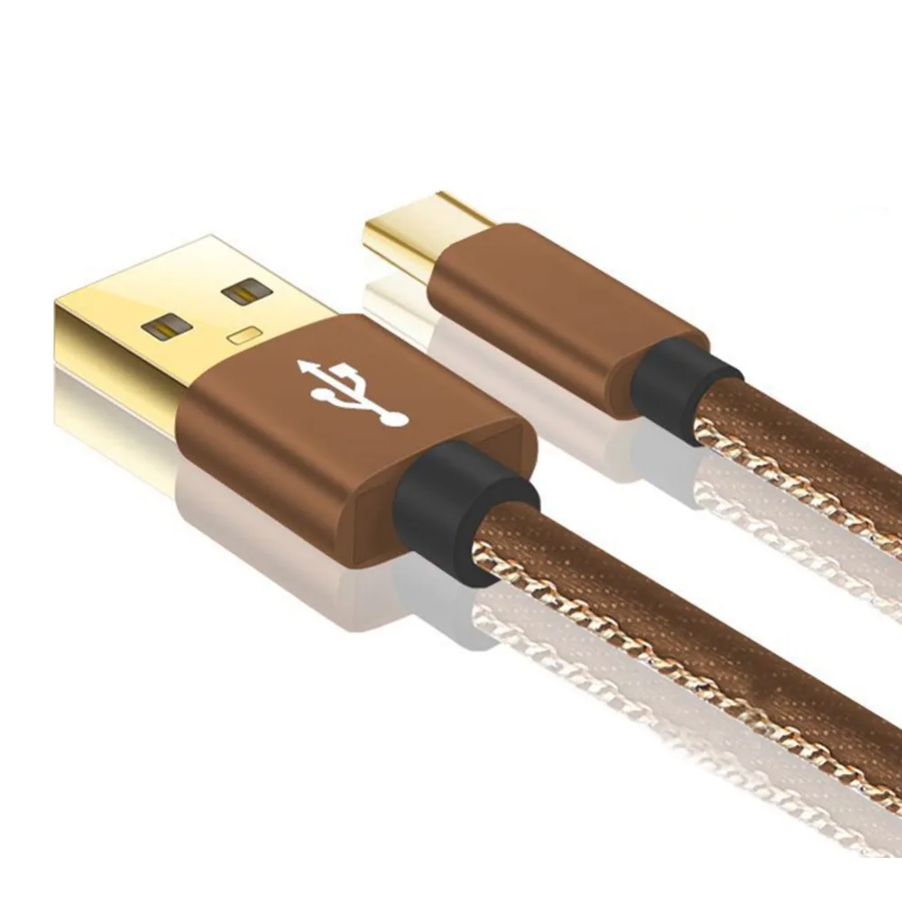 Кабель USB Type C с позолоченным штекером плетеный шнур из джинсовой ткани провод для