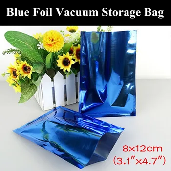 

100pcs 8x12cm (3.1"x4.7") 180micron Small Glossy Blue Aluminum Foil Open Top Bag Heat Sealing Vacuum Zipper Blue Packaging Pouch