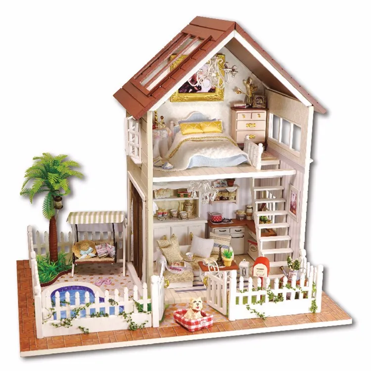 Домашние украшения для творчества Деревянный Кукольный дом кукольные домики миниатюрные DIY кукольный домик мебель набор комнаты светодиодный светильник подарок a-025