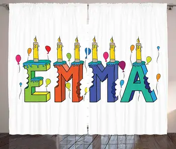 

Emma Curtains Popular Female First Name Design with Many Colors Candles and Balloons Birthday Theme Living Room Bedroom Window