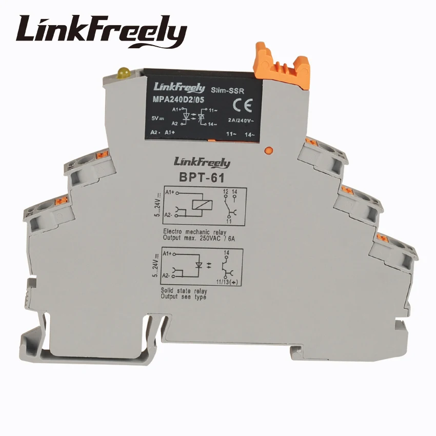 

MPA240D2/05BPT Plug-in Spring Programmable Voltage Relay Switch Module 5VDC In 240VAC 2A Output DC AC SSR Solid State Relay Din