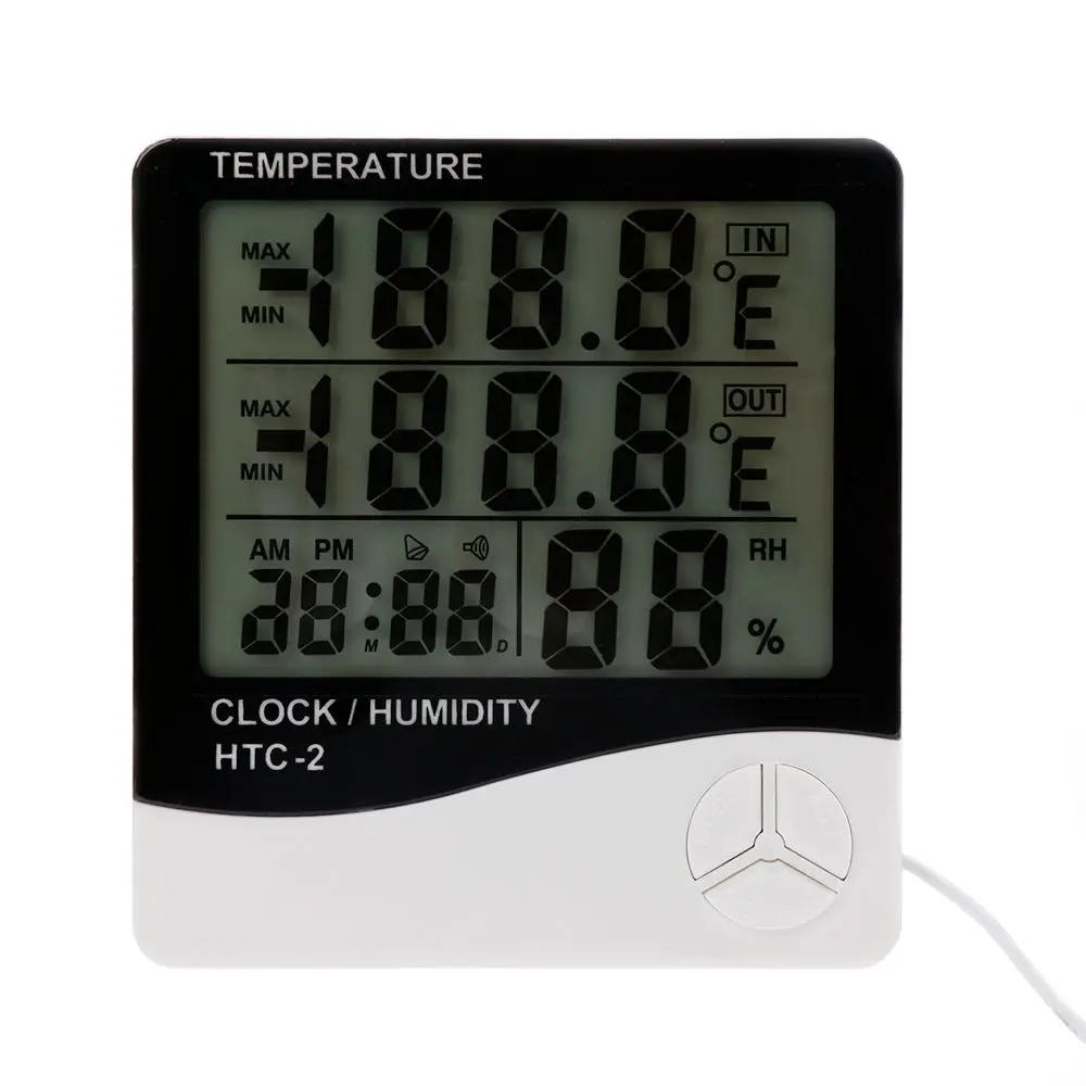 Цифровой ЖК-термометр гигрометр часы электронный Температура измеритель влажности Метеостанция Крытый Открытый тестер w/зонд