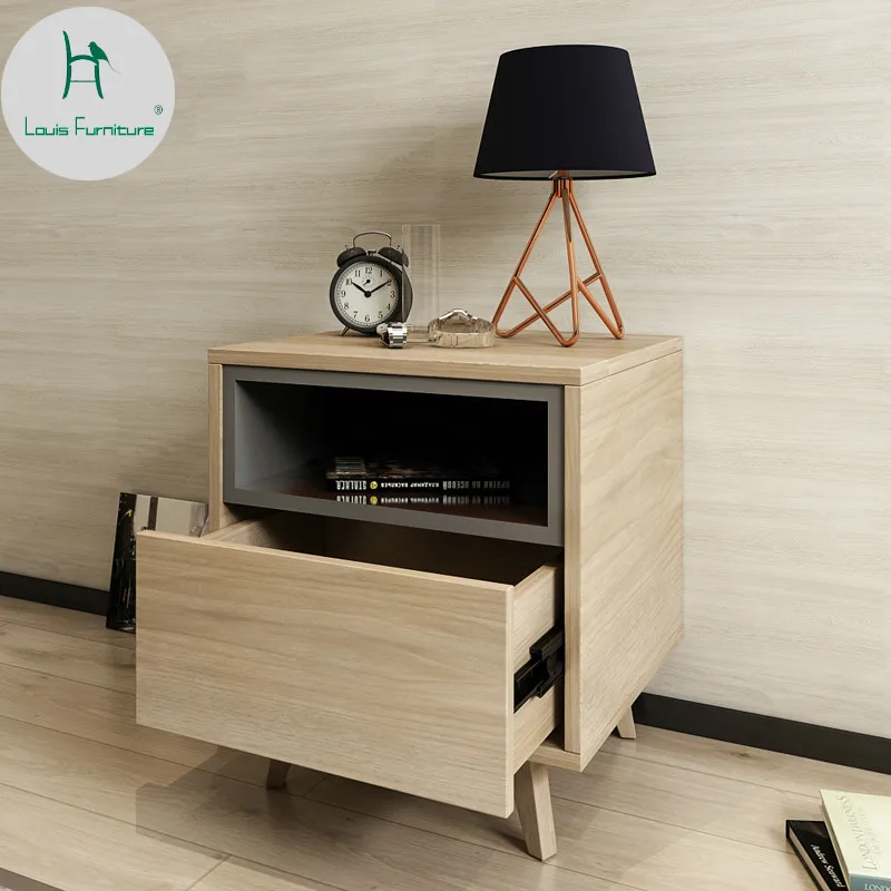 

Louis Fashion Nordic Style Solid Wood Bedside Cabinet Modern Minimalist Bedroom Furniture Locker Drawer Fashion