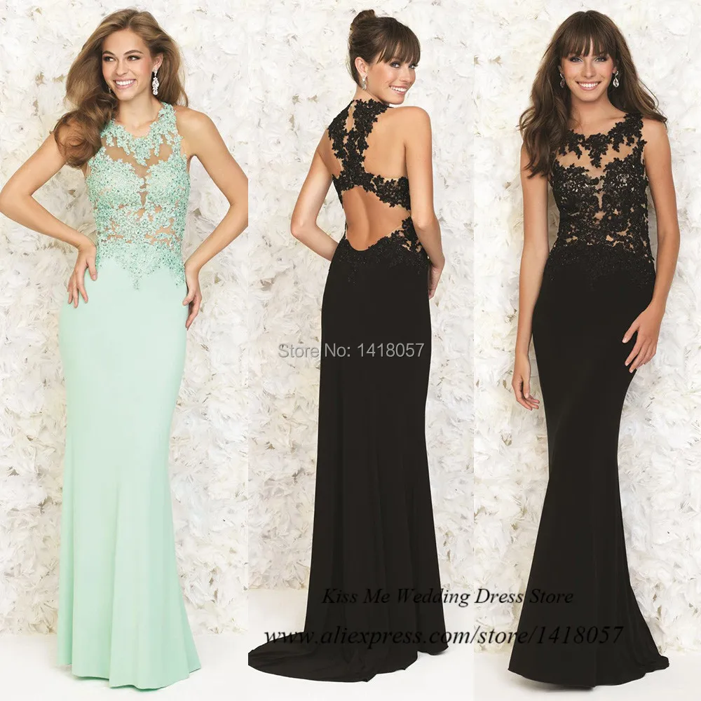 Mint Green Black Lace Evening Dress 2015 Hot Sell Mermaid Special