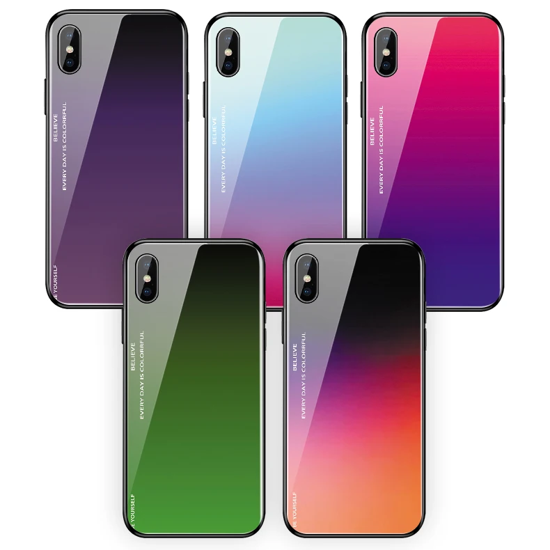 

2019 Newest Color card BE YOURSELF BELIEVE EVERY DAY IS COLORRFUL Tempered glass case for iPhone 6 6s 8 8Plus X 7 7Plus XR XsMax