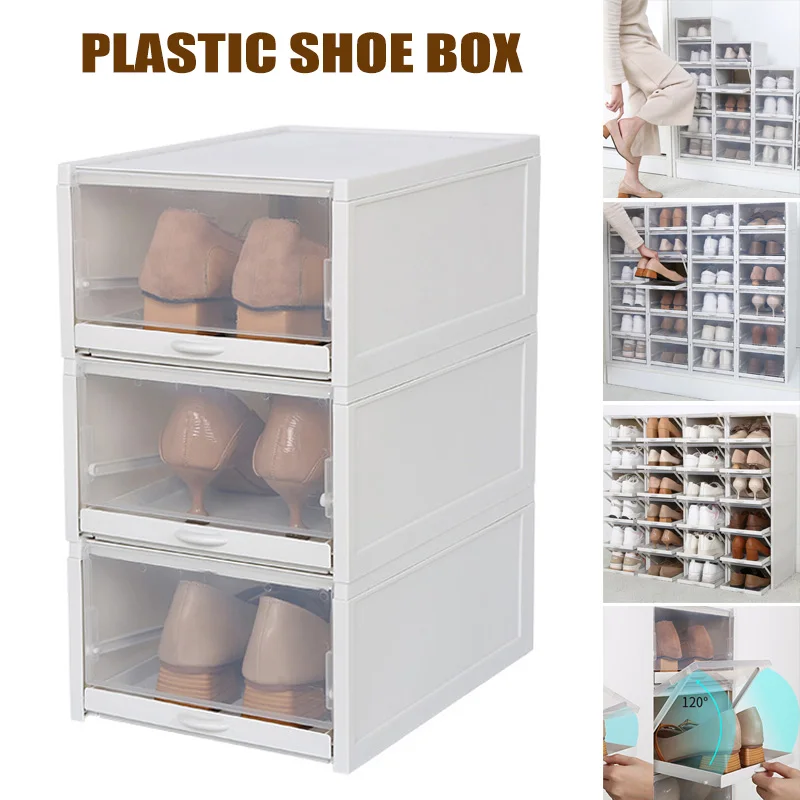 

3 Pack/Set Stackable Storage Shoe Box Clear Plastic Shoes Containers Cases @LS