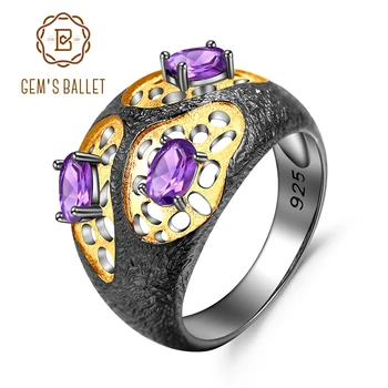 

GEM'S BALLET Natural Amethyst Gemstones Ring The Persistence of Memory 925 Sterling Silver Original Rings for Women Fine Jewelry