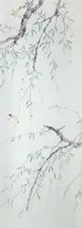 Классический стиль Элегантный Ручная роспись шелковые обои картина ива дерево с птицами обои много искусства/фон опционально