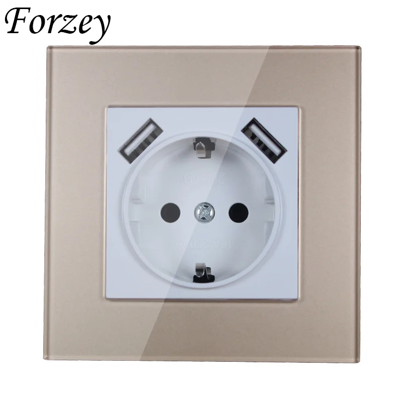 

2019 new style USB Wall Socket Free shipping Double USB Port 5V 2A Gold color acrylic patch frame high quality usb FDG-02
