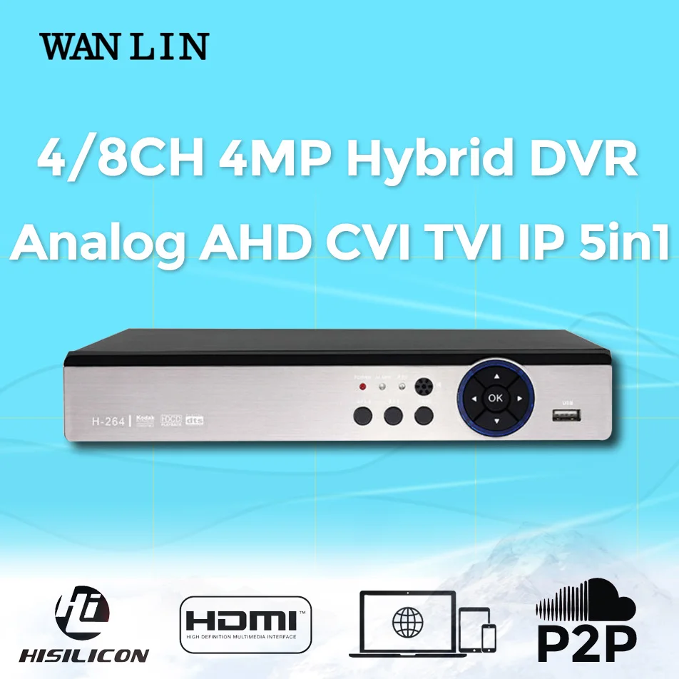 WAN LIN New Arrival 4CH 8CH 4MP 3MP Hybrid DVR Recorder Video Recorder Register for 3MP 1080P HD Analog TVI CVI IP Camera