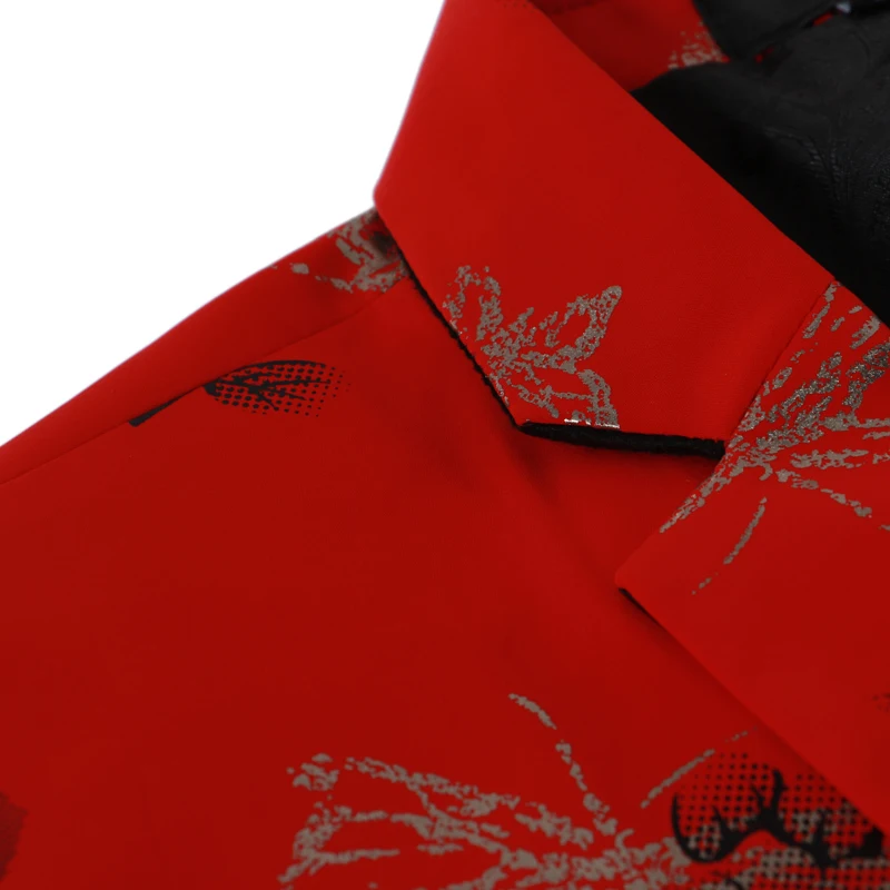 Blazers Parti 2018 Hommes navy Slim Deux Costume black Mariage Poitrine Blazer De Unique Boutons Red Floral Rouge Revers Imprimé Veste Mode Entaillé NOvm0w8n