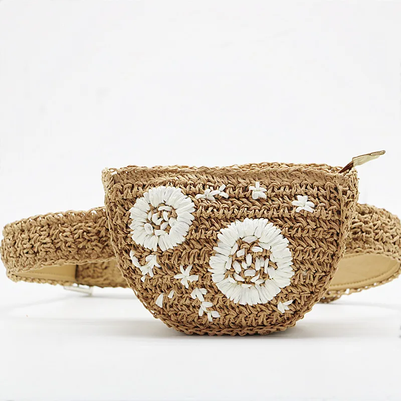 

Flower Straw Waist Pack men women can be fitted with mobile phone keys purse grass women bag bolso borsetta portmonetka