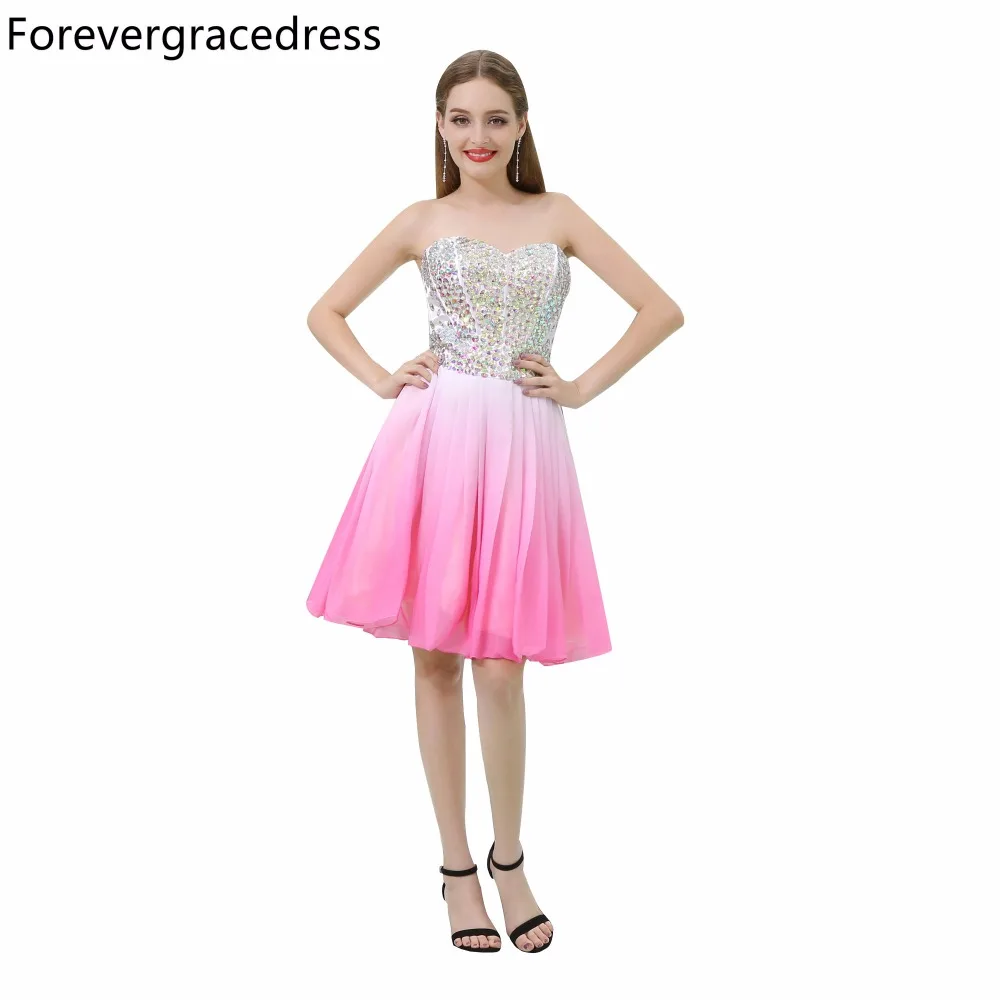 Forevergracedress пикантные Короткие платье для выпускного вечера Новое поступление Милая рукавов Кристаллы Homecoming партия платье плюс Размеры индивидуальный заказ