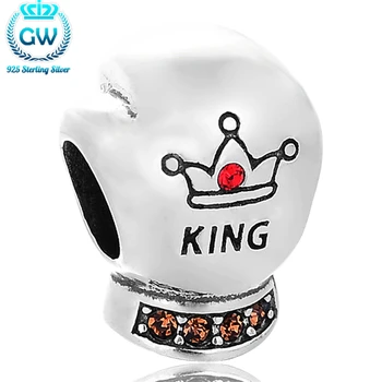 

925 Sterling Silver Glove Love Charms For Jewelry Making With "King" Women European Bracelet Christmas Gift GW Brand X379