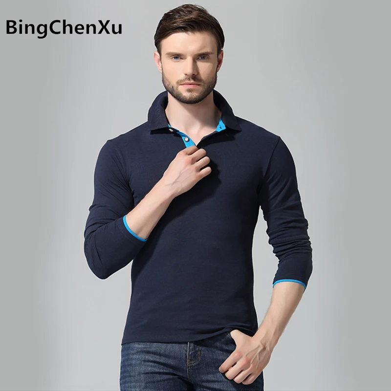 

BINGCHENXU Men Fashion Brand Polo Shirt Long Sleeve Solid 100% Cotton Camisa Polos Homme Clothing Chemmise Famous Hombre 468