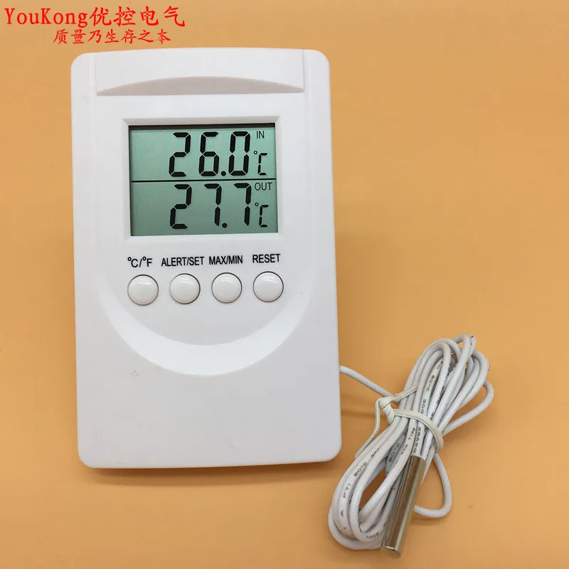 

Digital LCD thermometer C/F switchable inside/outside dual temperature alarm room temperature meter with sensor