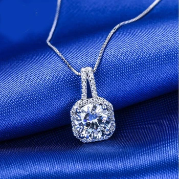 

Luxury 925 Sterling Silver Cube Box Necklaces Pendants For Women Long Chain Choker Necklace Collares Collar 2019