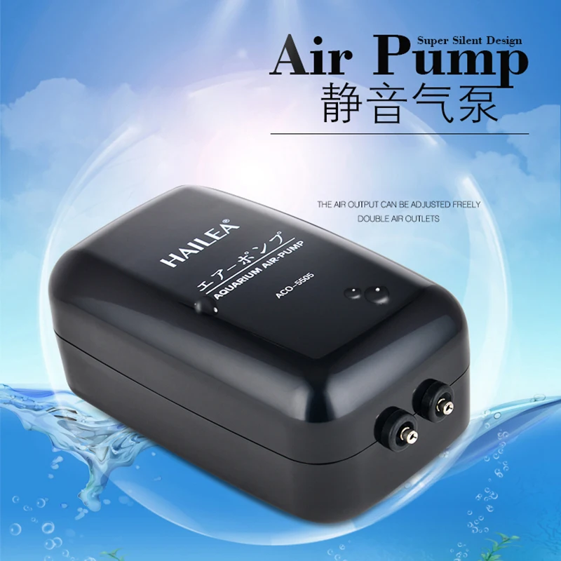 4.5L/min HAILEA ACO 5504 Super Quiet 2 Outlet Aquarium Air Pump for