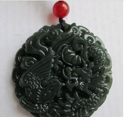 

Free shipping >>@>> hot sell natural hand-carved Chinese hetian jade pendant - dragon Phoenix Natural