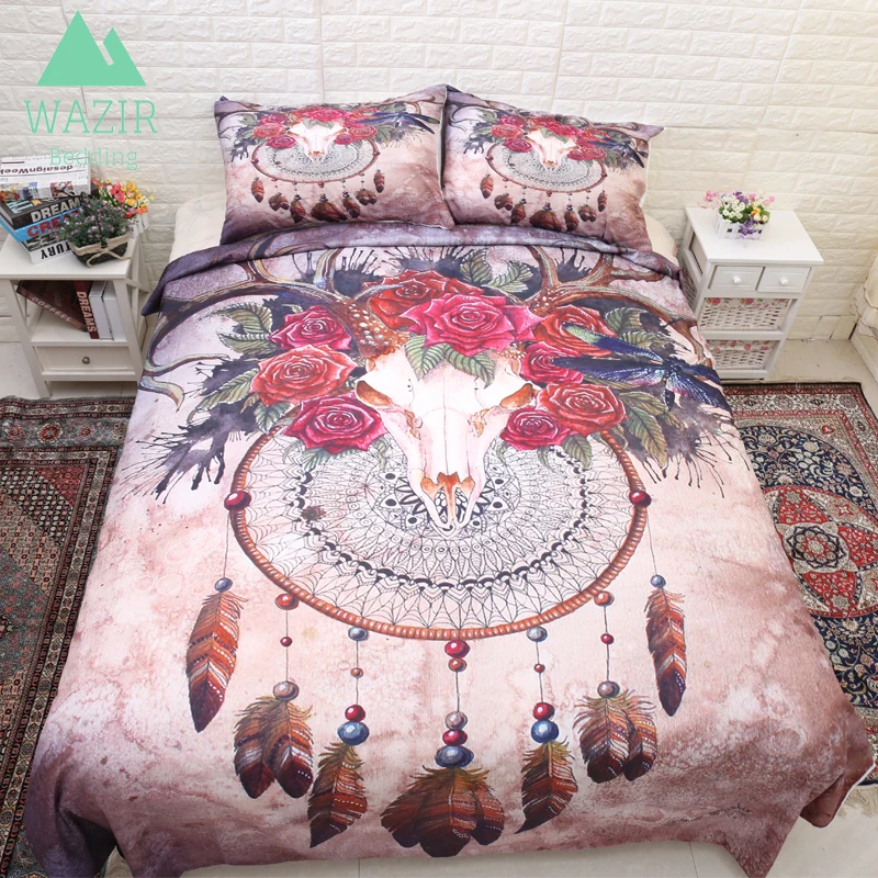 

WAZIR Sheep skull 3D Dreamcatcher Bedding Queen Bedding Set Cotton Bed Sheets Duvet Cover Quilt Cover 3PCS pillowcase