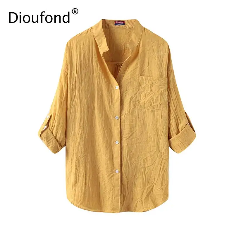Dioufond Summer V-neck Cotton Thin Women Shirts Three Quarter Female Camisas Femininas Office Women Tops Blusas Femininas 2017