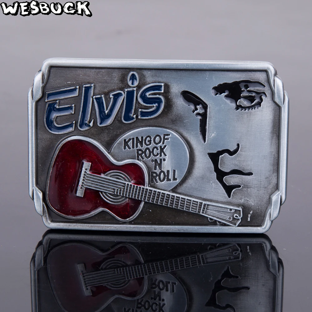 

WesBuck Brand Metal Belt Buckles Music ELVIS King of Rock and Roll Vantage for Man Women Western Buckles Marvel Buckle Fivela