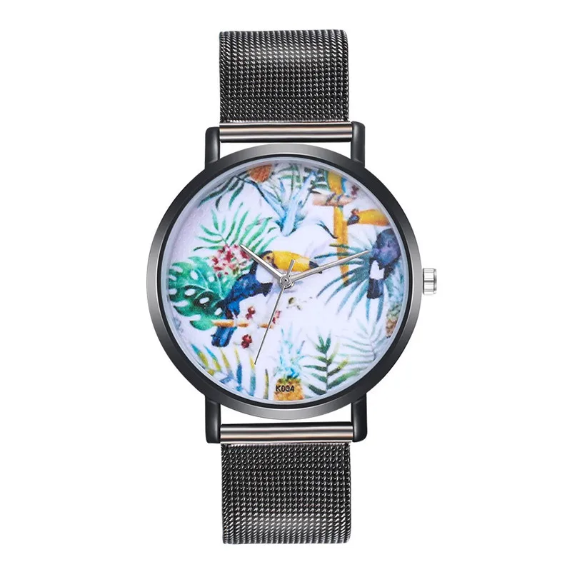 Newly Design Watch Women Girl Analog Stainless Steel Strap Plant Pattern Alloy Analog Quartz Round Watch  Relogio Masculino M23 (7)