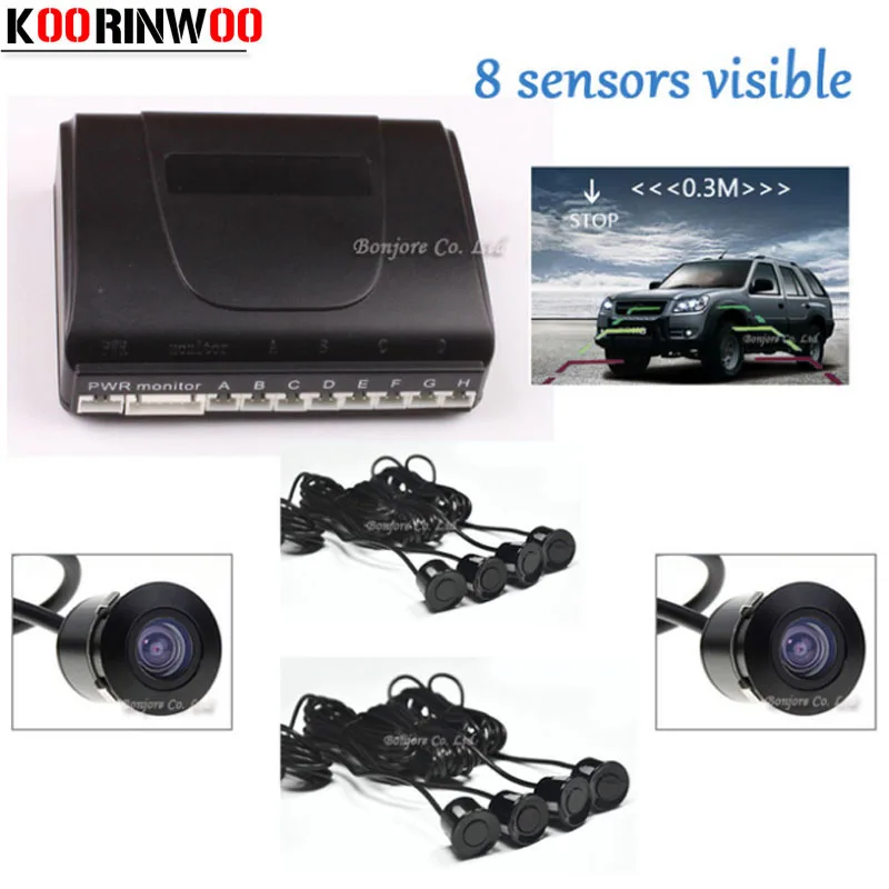 

Koorinwoo Latest Dual Core CPU Car Parking Sensor 8 Reverse Radar System with car Rear view Camera Car front camera Sound Alert