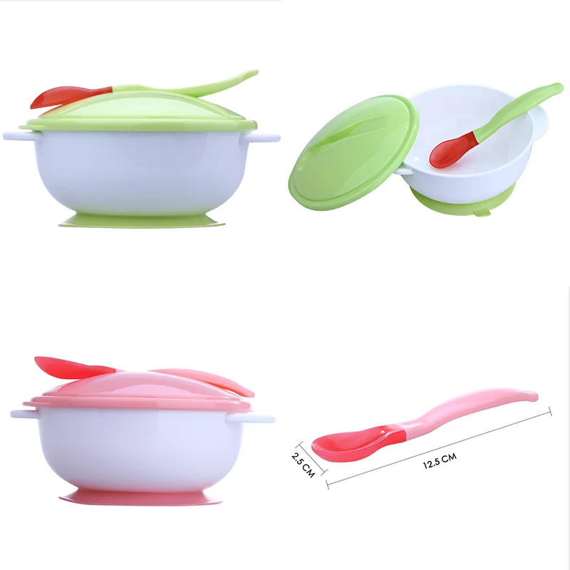 Baby Feeding Bowl Set with Temperature Sensing Spoon Sucker Suction Cup Baby Bowl Dishes Tableware Kits Safety Kids Feeding Bowl Baby Feeding Bowl Set with Temperature Sensing Spoon Sucker Suction Cup Baby Bowl Dishes Tableware Kits Safety Kids Feeding Bowl